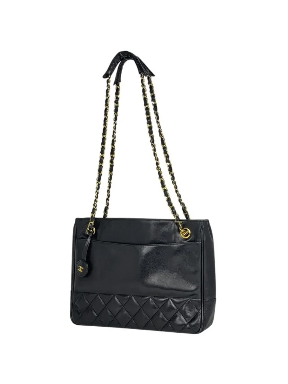 Chanel Tote CC Logo Quilted Leather Black